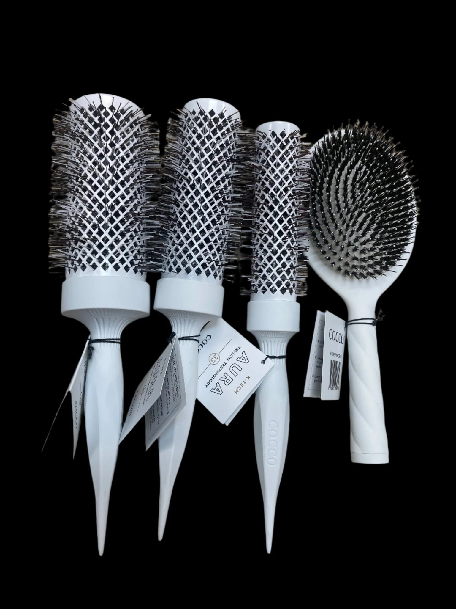 Cocco Aura Brush Set White Graphene Ceramic Round and Paddle Brushes