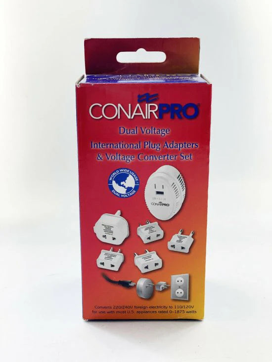 ConAir Pro Dual Voltage International Plug Adapter & Converter Set – 5 Adapters + Converter with Travel Pouch