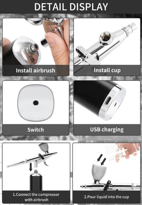 Cordless Airbrush Compressor Kit Trigger Design 33 PSI Barber Tool
