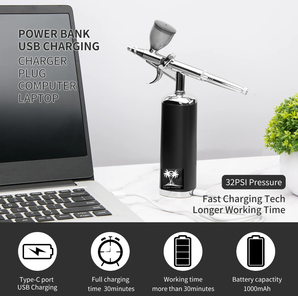 Cordless Airbrush Compressor Kit Trigger Design 33 PSI Barber Tool
