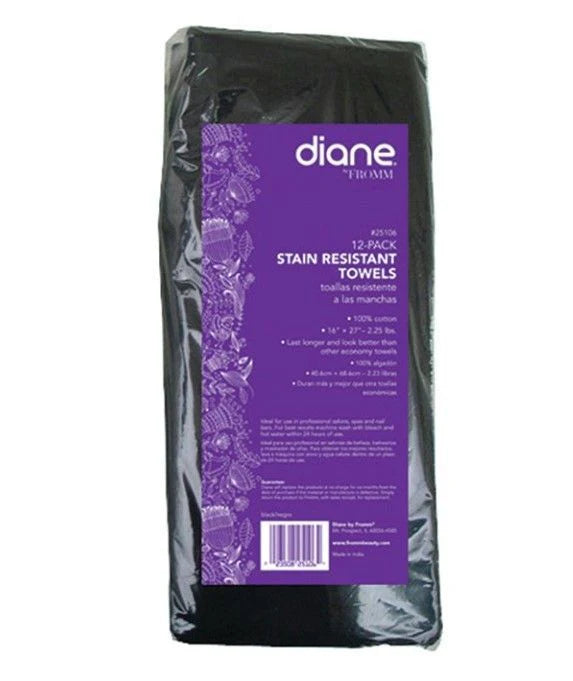 Diane 100% cotton black barber towels 12 pack