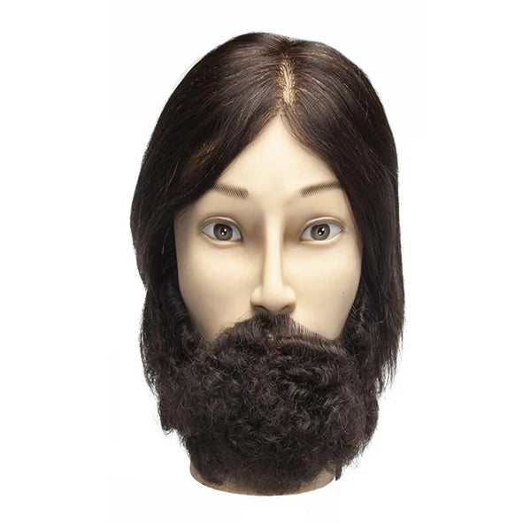 Diane Aiden Manikin Head with Textured Beard – 100% Human Hair, Level 4 Brown (16–18”)