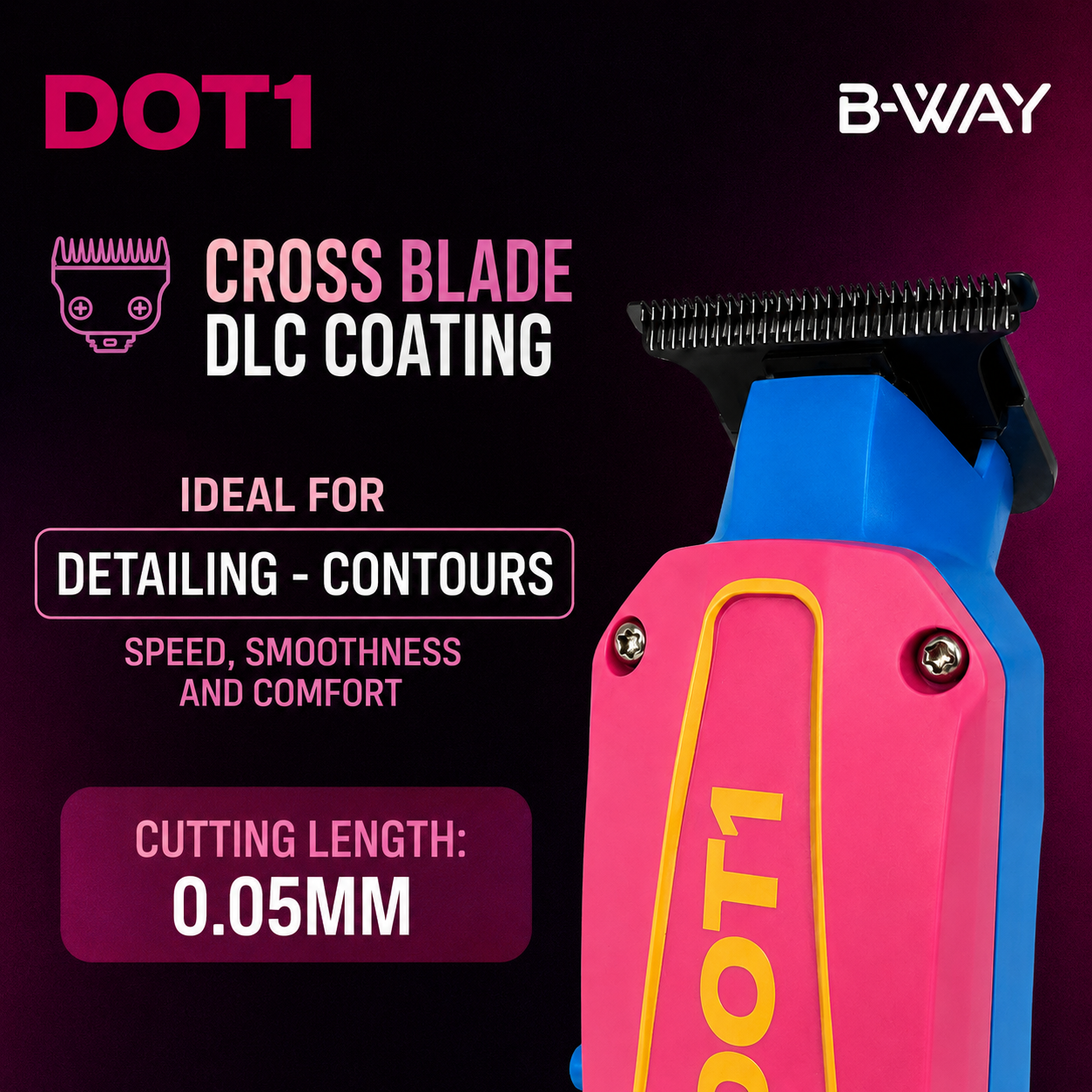 B-WAY DOT1 Professional Trimmer Pink – 7000 RPM DLC T-Blade