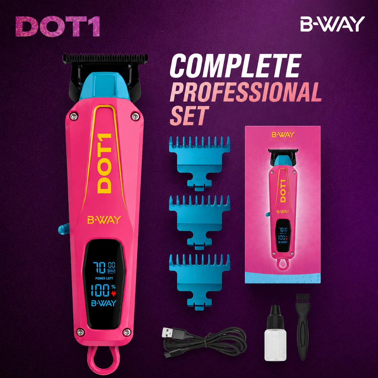 B-WAY DOT1 Professional Trimmer Pink – 7000 RPM DLC T-Blade