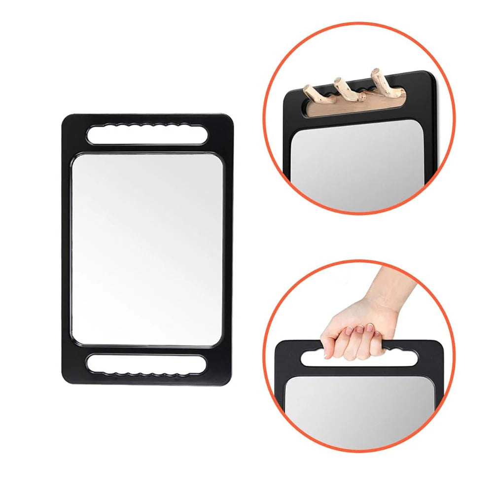 Double Handle Professional Barber Hand Mirror Large Viewing Mirror