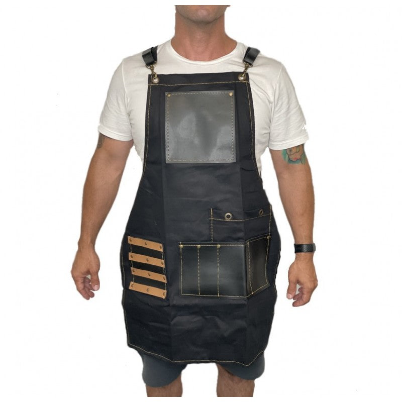 Empire Barber Apron Black Canvas and Leather Professional Apron