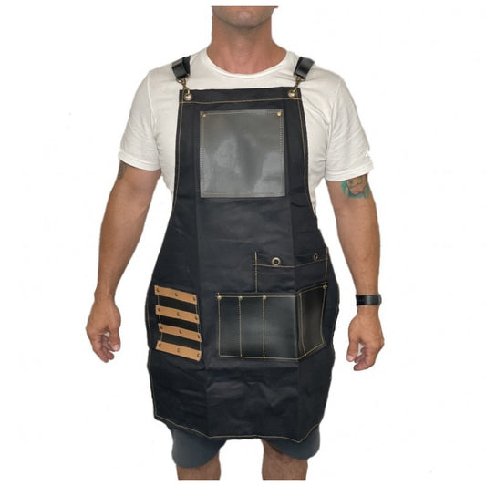 Empire Barber Apron Black Canvas and Leather Professional Apron