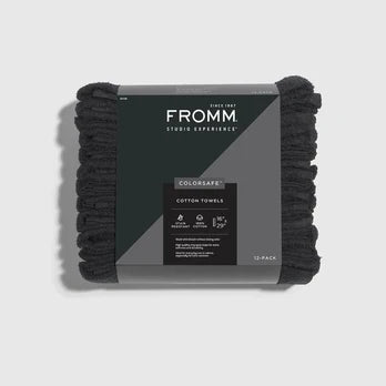 Fromm ColorSafe Cotton Towels 16x29 – Bleach-Proof, Colorfast black