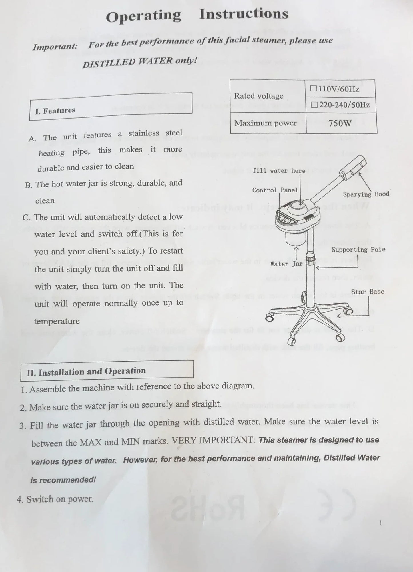 Fantasea Professional Facial Steamer #FSC733 – Ionogenic Vapor, Adjustable Height, Stainless Steel Heating