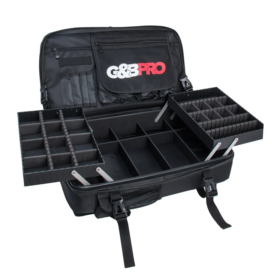 G&B PRO black full-size and OGB Reserves mobile barber workstation backpack
