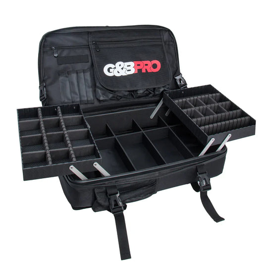 G&B PRO black full-size and OGB Reserves mobile barber workstation backpack