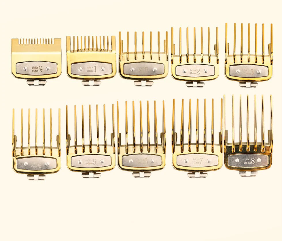 Gold premium clipper guard set with metal clips