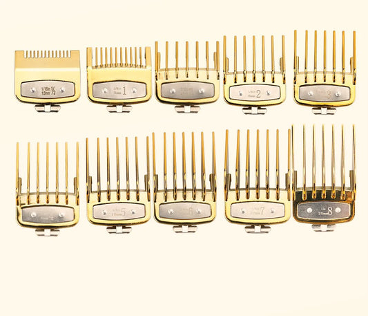 Gold premium clipper guard set with metal clips