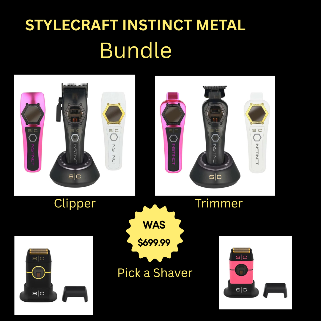 StyleCraft Instinct Metal Edition Bundle – Clipper, Trimmer & Shaver (Black or Pink)