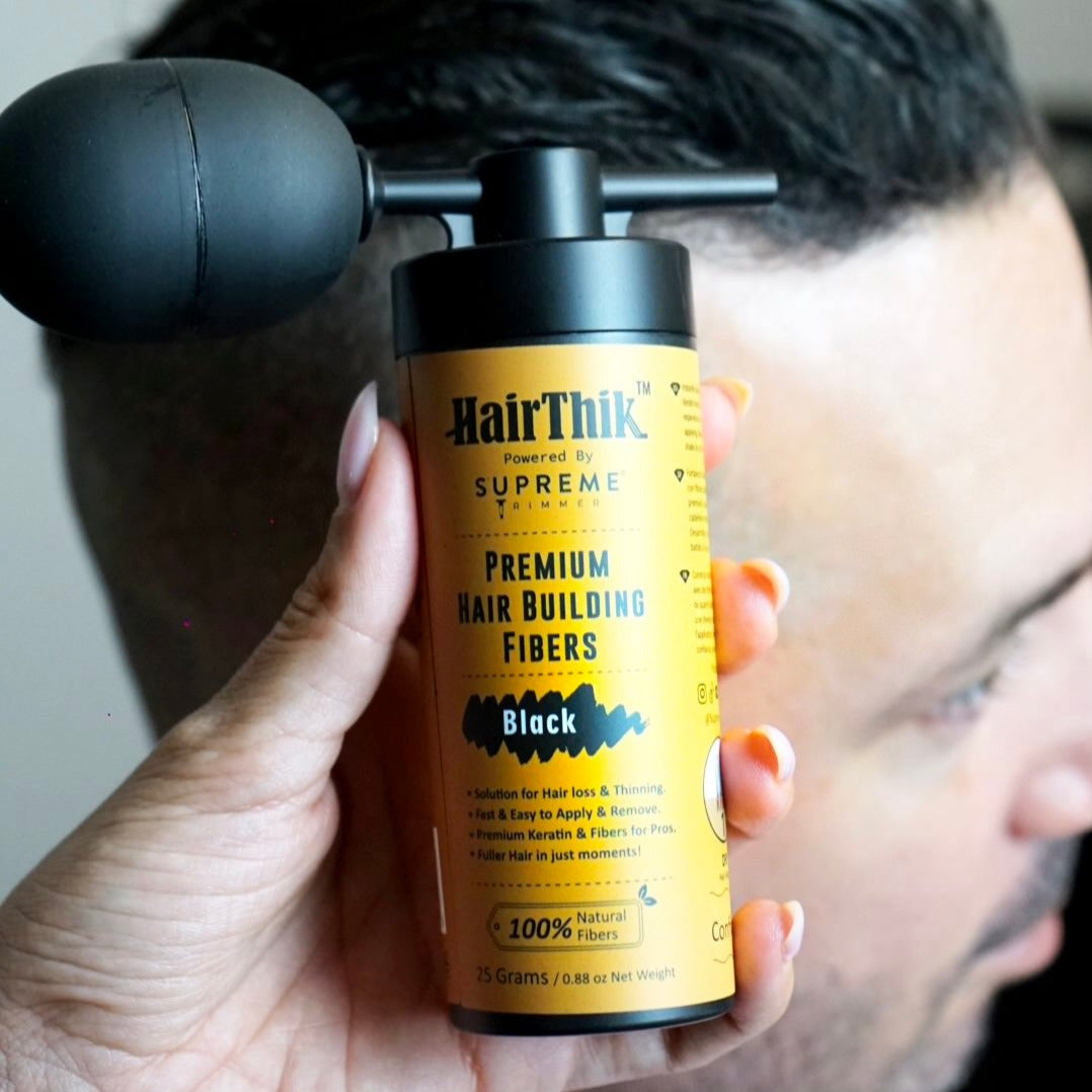 Supreme Trimmer HairThik HFAT1 fiber applicator pump – hairline application close-up