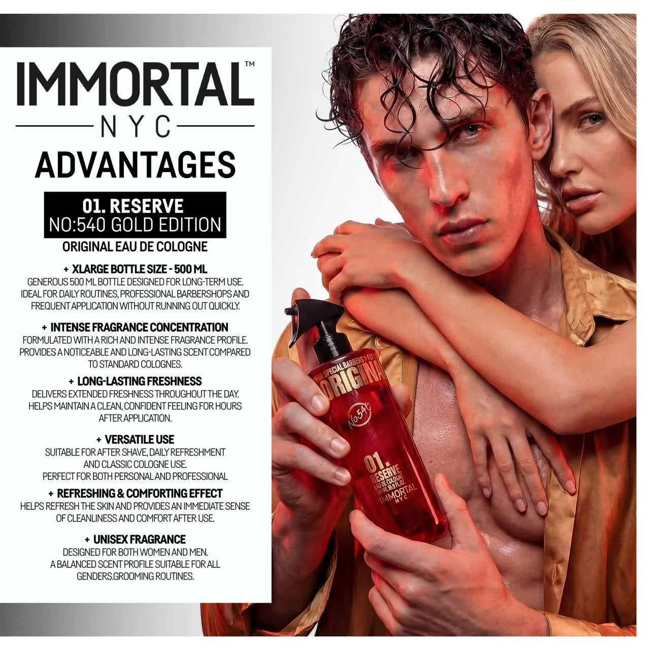 Immortal NYC Reserve 01 Gold Cologne 16.9oz – Long Lasting Scent