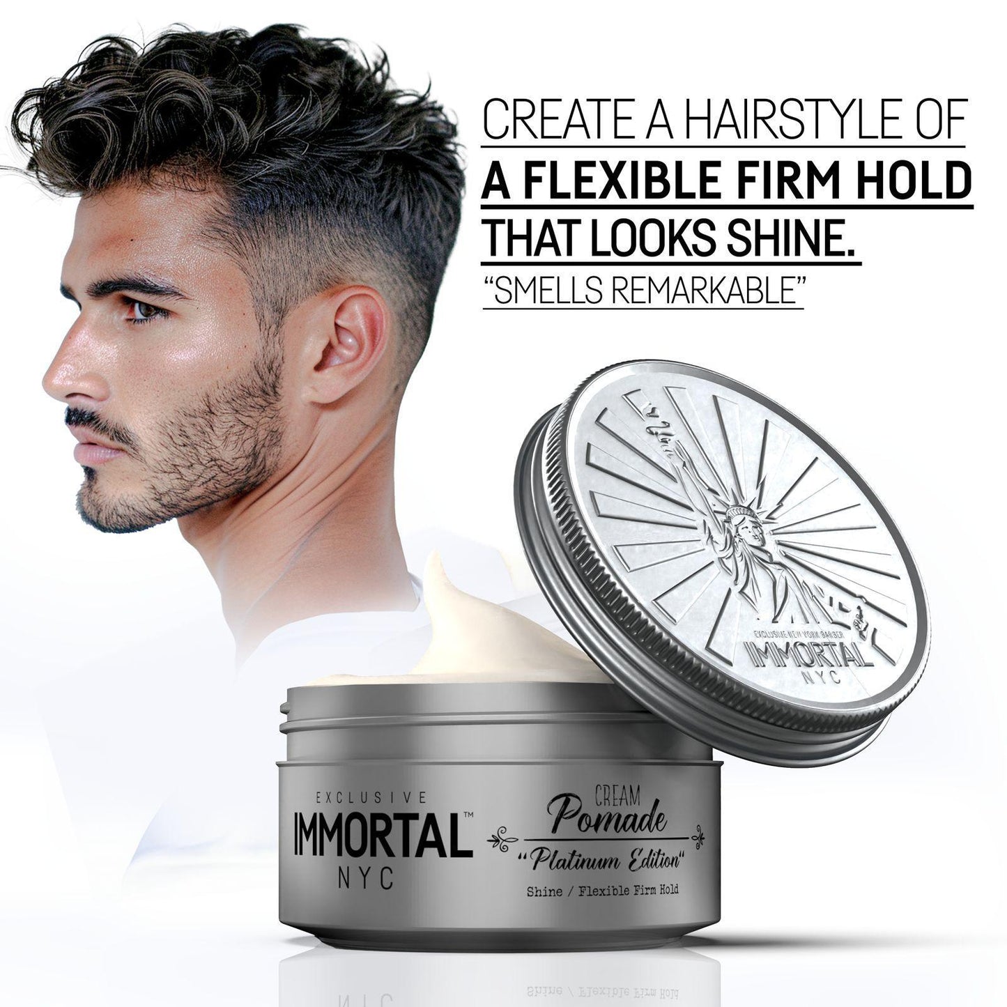 Immortal Platinum Edition Cream Pomade Natural Shine Hair Styling Product...