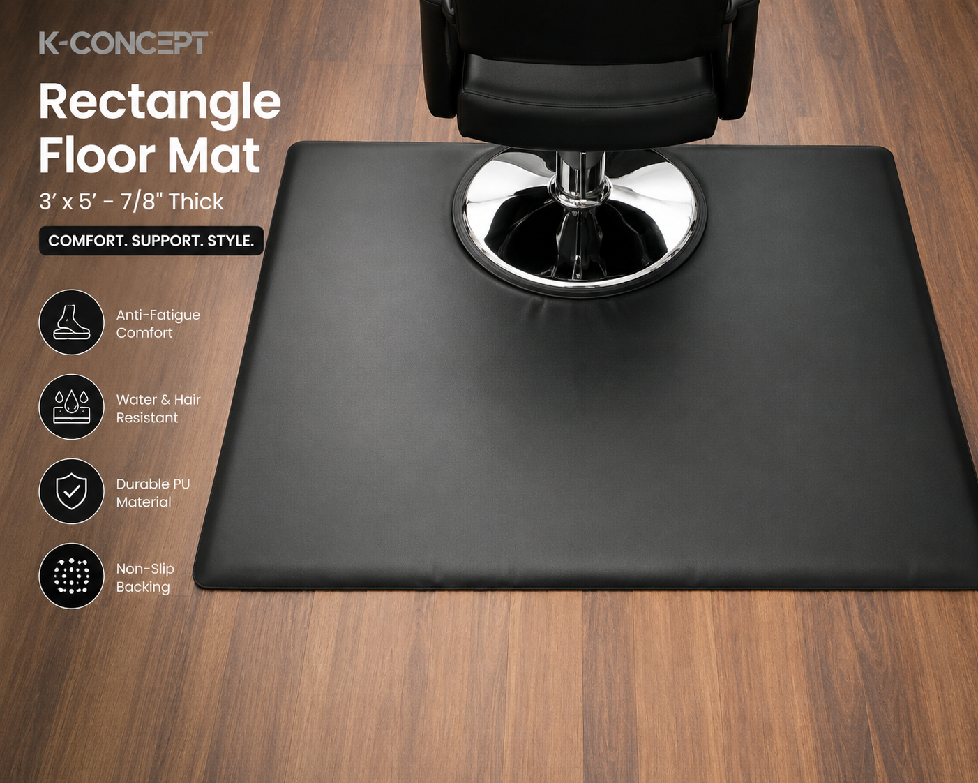 K-Concept Rectangle Salon Floor Mat 3x5 – 7/8" Anti-Fatigue PU