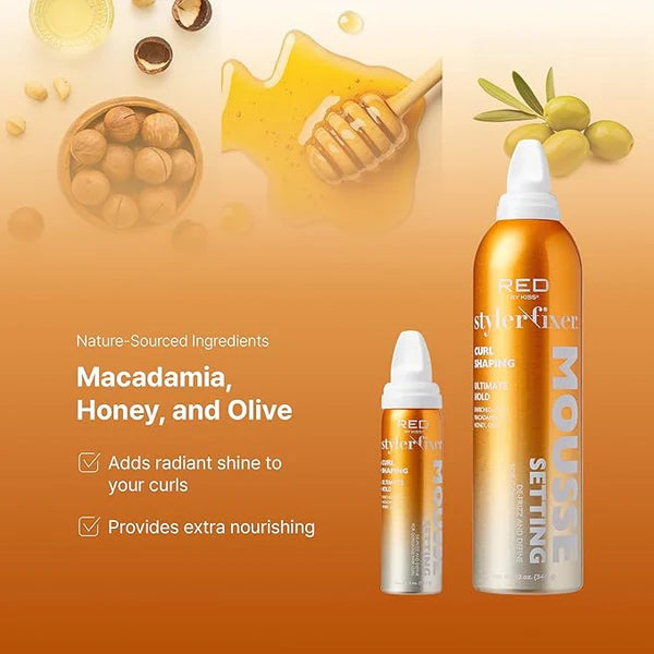 Kiss Frizz Control Setting Mousse Red Curl Hydration Styler