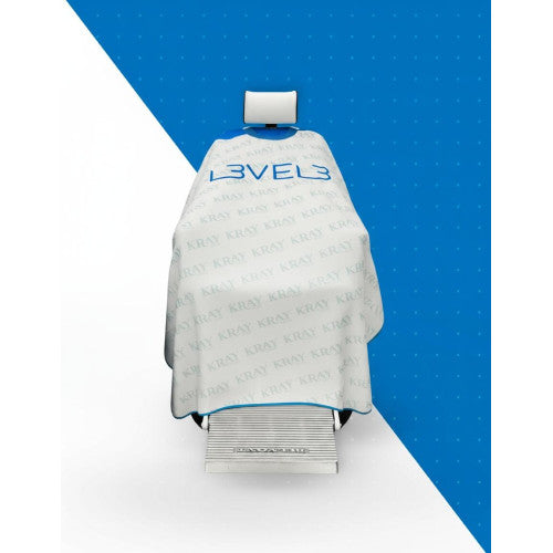 L3VEL3 Rubber Neck Barber Cape White Blue Waterproof Cutting Cape