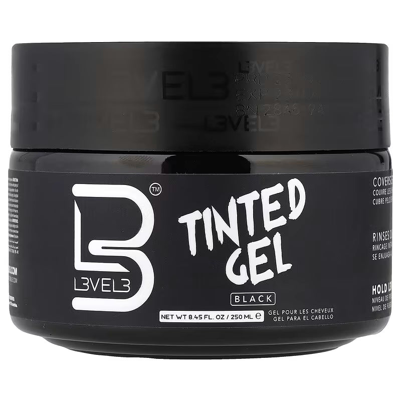 L3VEL3 Tinted Hair Gel Black 250ml – Gray Coverage, Strong Hold