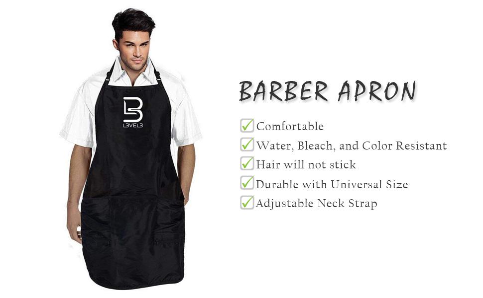 L3VEL3 professional barber apron black hair-resistant nylon