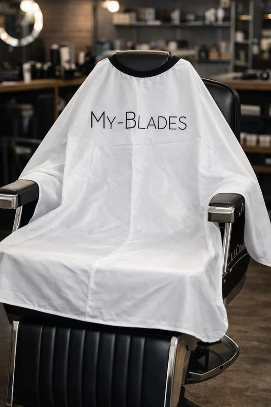 My Blades Barber Cape White Waterproof Neckline