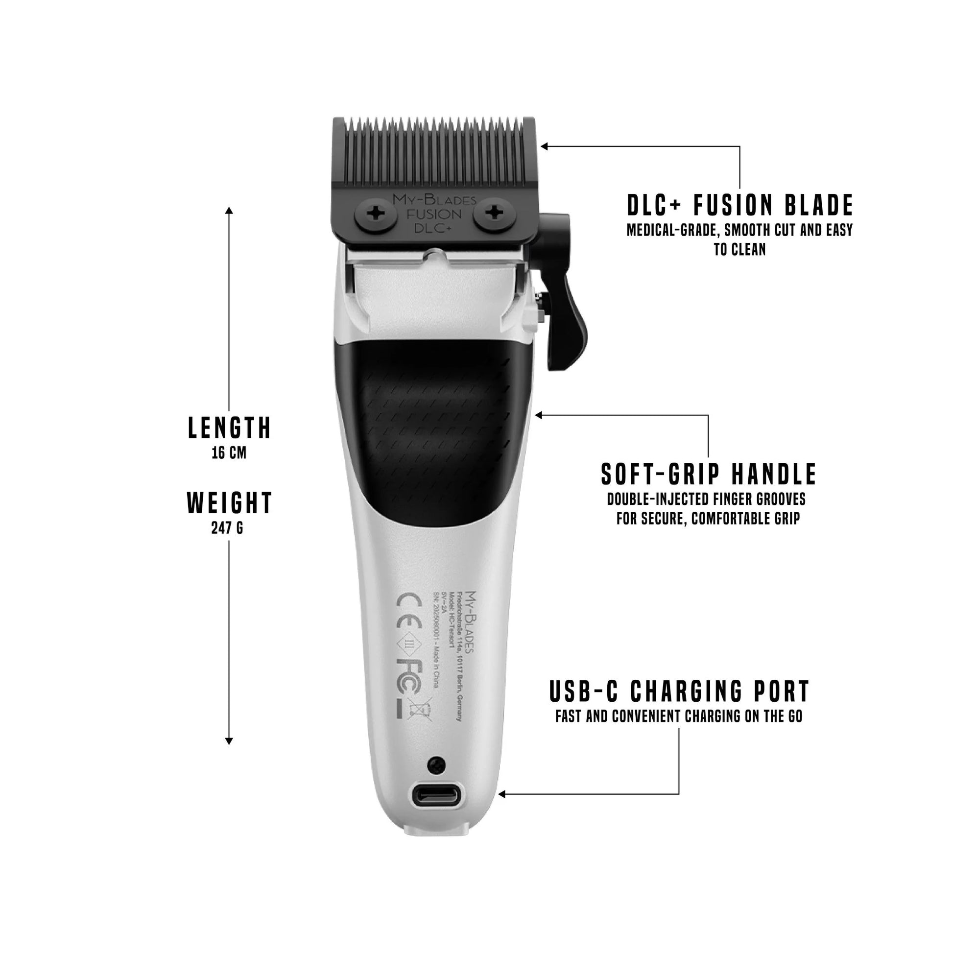 My Blades Tensor 1 AI-Powered Hair Clipper White Edition zirconium DLC graphene blades