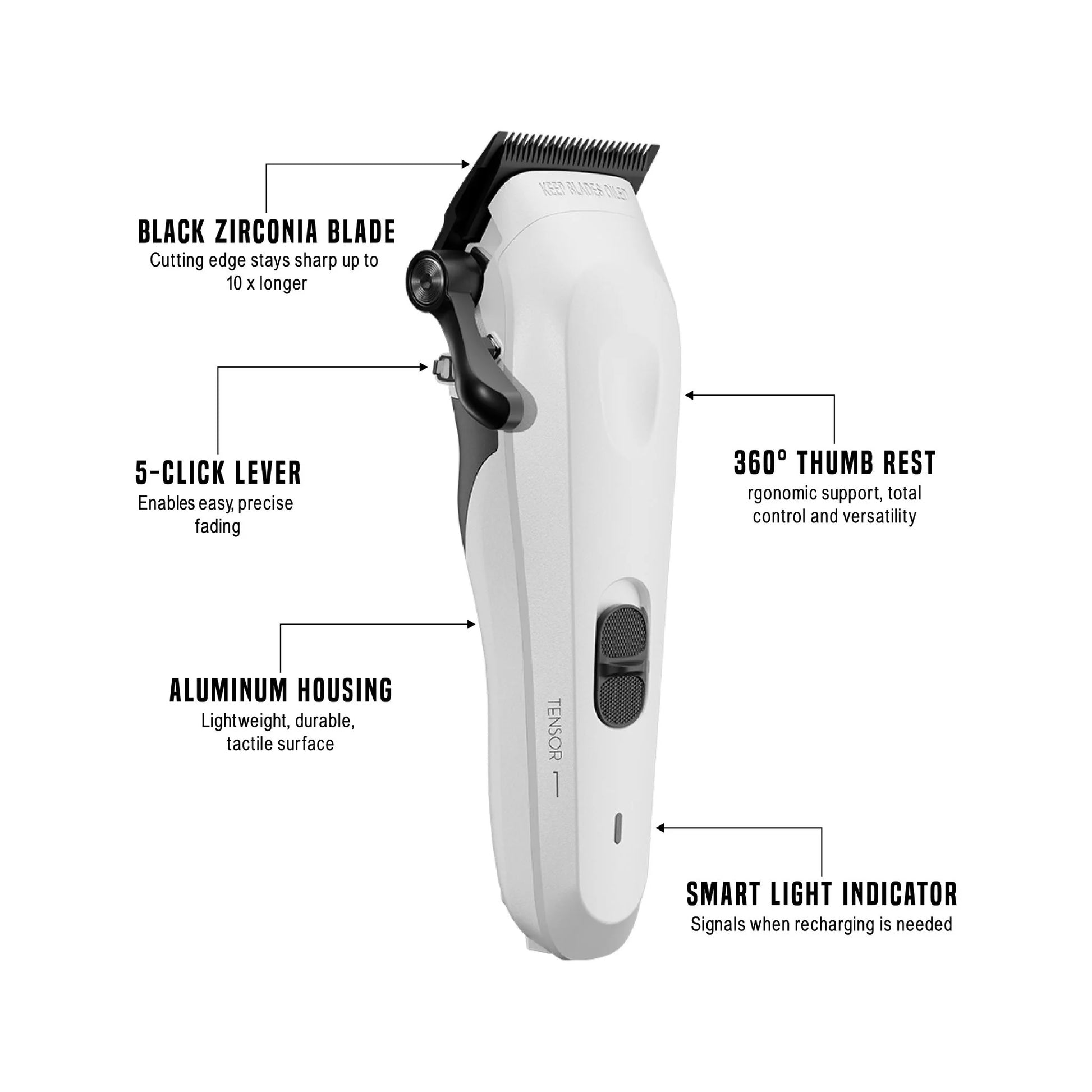 My Blades Tensor 1 AI-Powered Hair Clipper White Edition zirconium DLC graphene blades