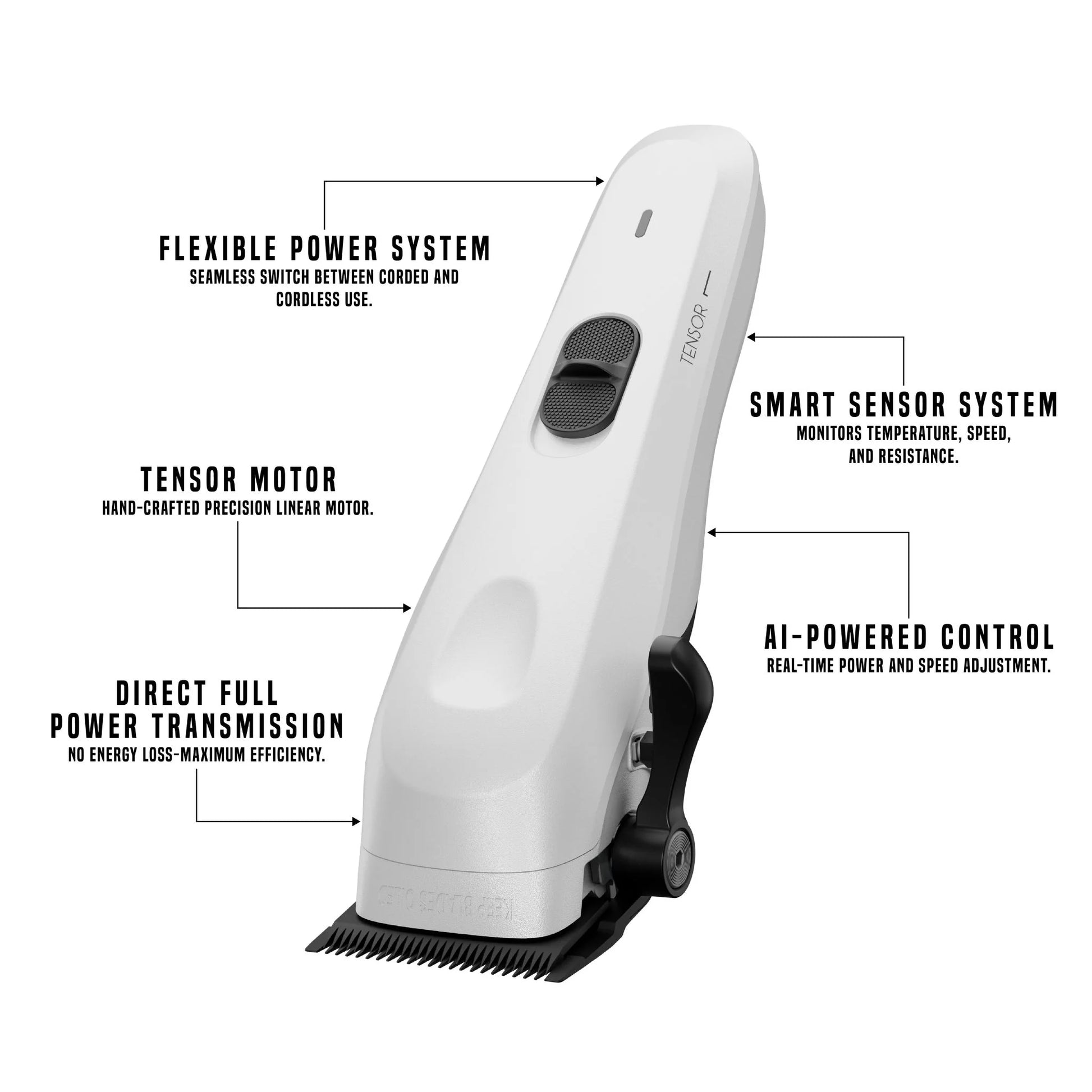 My Blades Tensor 1 AI-Powered Hair Clipper White Edition zirconium DLC graphene blades