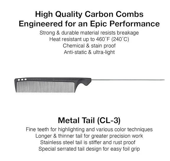 Olivia Garden CarbonLite CL-3 carbon barber comb heat resistant