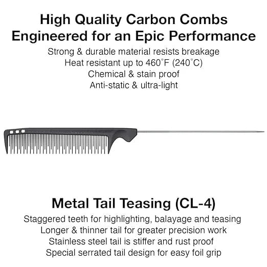 Olivia Garden CarbonLite CL-4 teasing metal tail barber comb
