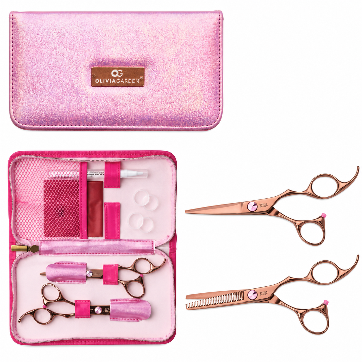 Olivia Garden SilkCut Breast Cancer Awareness 6.5  Shear & Thinner Kit SK C05P26