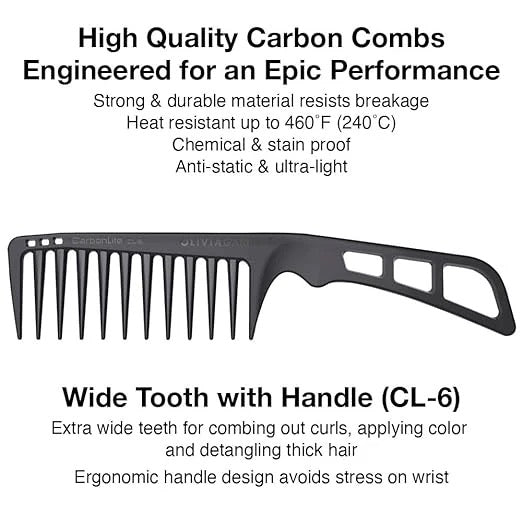 Olivia Garden CarbonLite CL-6 wide tooth handle barber comb 