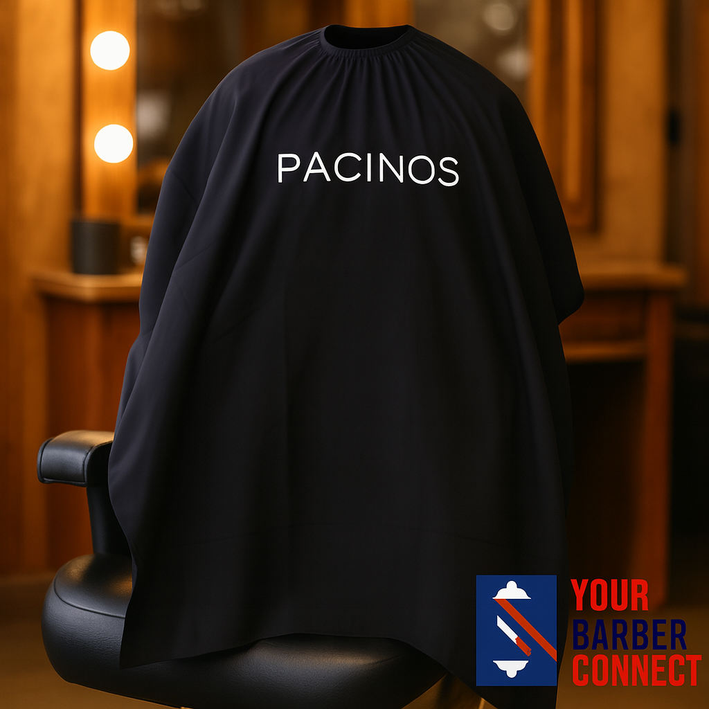 Pacinos Signature Line black barber cape silicone collar