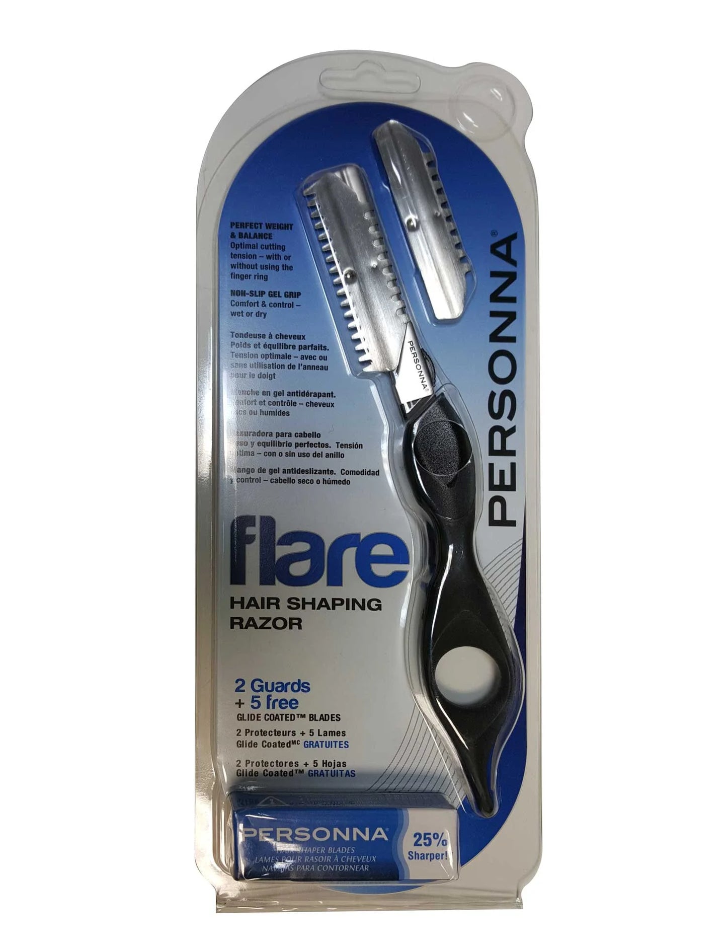 Personna Flare hair shaping razor ergonomic grip with guards and blades