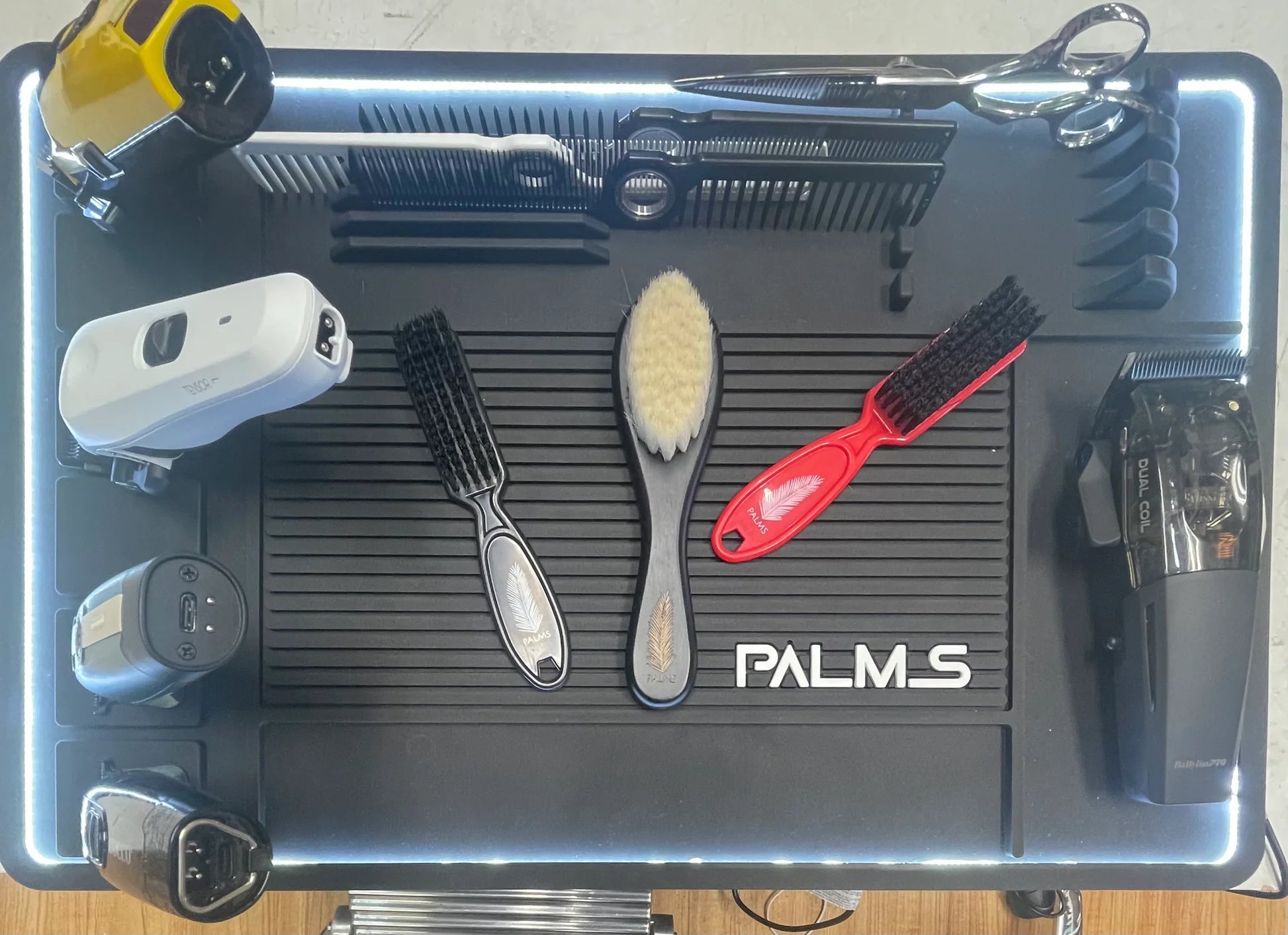 Professional Barber LED Magnetic Mat Lighted Tool Organizer Station