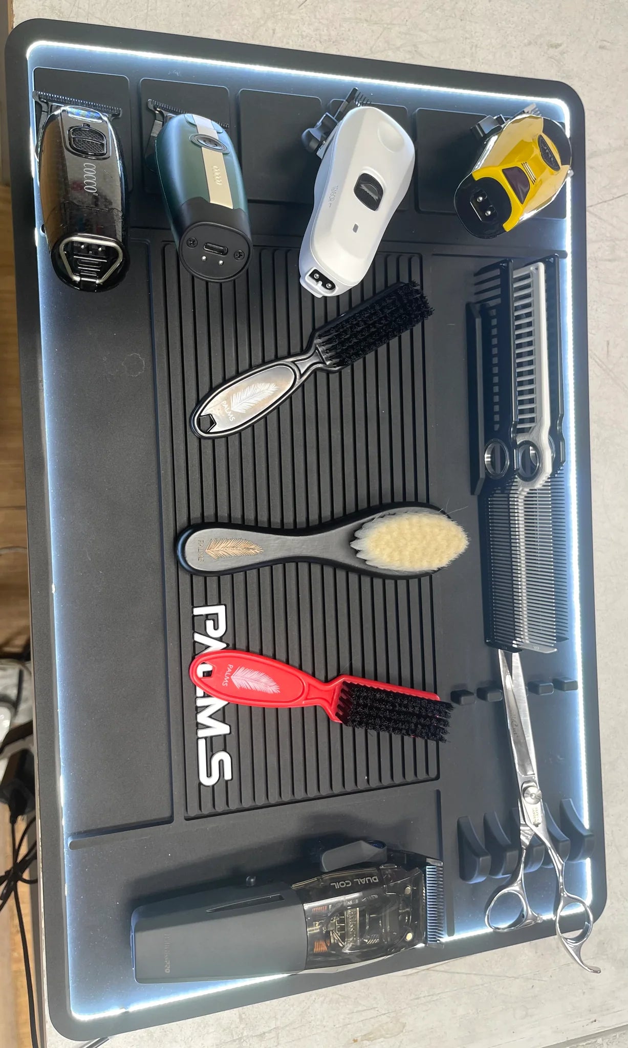 Professional Barber LED Magnetic Mat Lighted Tool Organizer Station