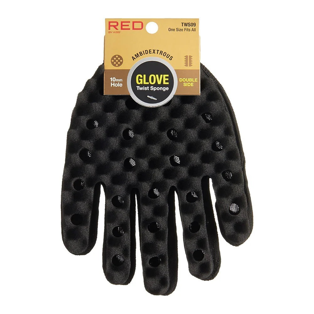 RED Twist Sponge Glove Dual-Sided TWS09 curved twist sponge for curls and coils