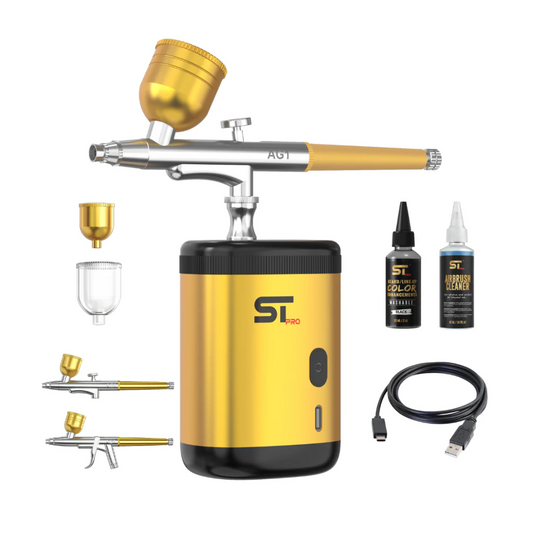 ST Pro Airbrush Gun Kit Professional Barber Detailing Tool - Gold