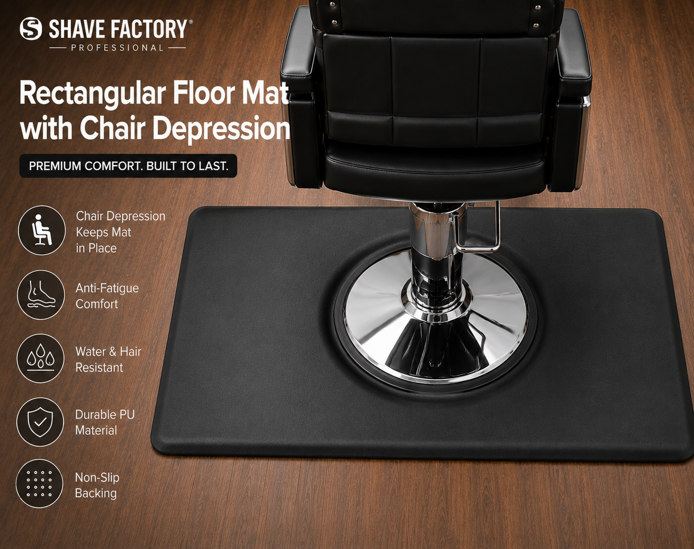 Shave Factory Rectangular Floor Mat with Chair Depression – PU