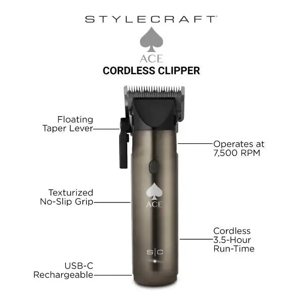 StyleCraft ACE cordless professional hair clipper SC618GY