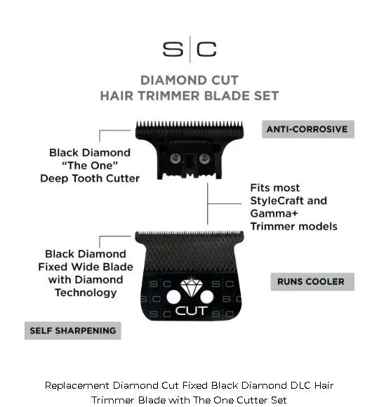 StyleCraft & Gamma+ SC Diamond Fixed Wide Blade #SC541B – Black Diamond DLC Trimmer Blade