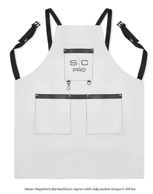 StyleCraft Pro Barber Apron – White #SC339W | Water-Resistant Heavyweight Fabric with Adjustable Straps & Pockets