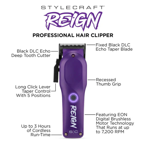 StyleCraft Purple Reign Clipper SC620P Professional Cordless Hair Clipper