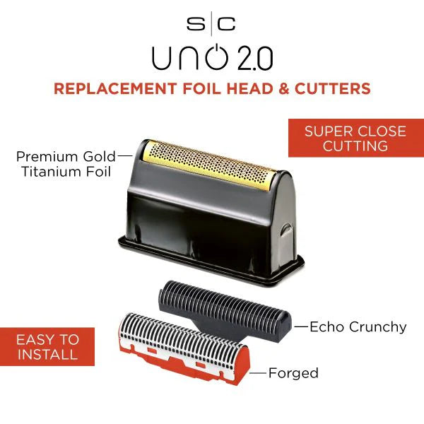 StyleCraft SC549B Gold Titanium Foil Head with Echo and Forged Cutters for UNO 2.0 Shaver