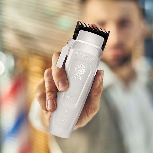 StyleCraft, Saber 2, white clipper, cordless clipper, brushless motor, DLC blade, modular clipper, professional barber tool, USB-C clipper, fade clipper