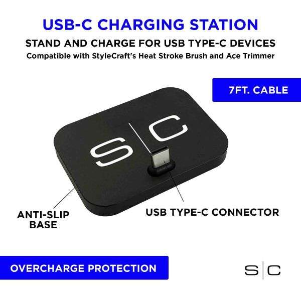 StyleCraft USB-C charging dock matte black barber tool charger