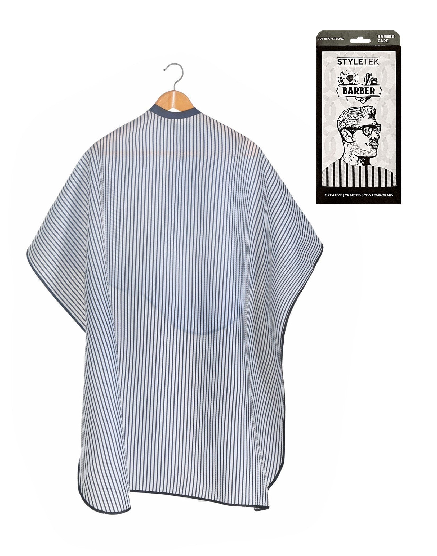 StyleTek Classic Pinstripe Barber Cape – Water Resistant, Pro Coverage
