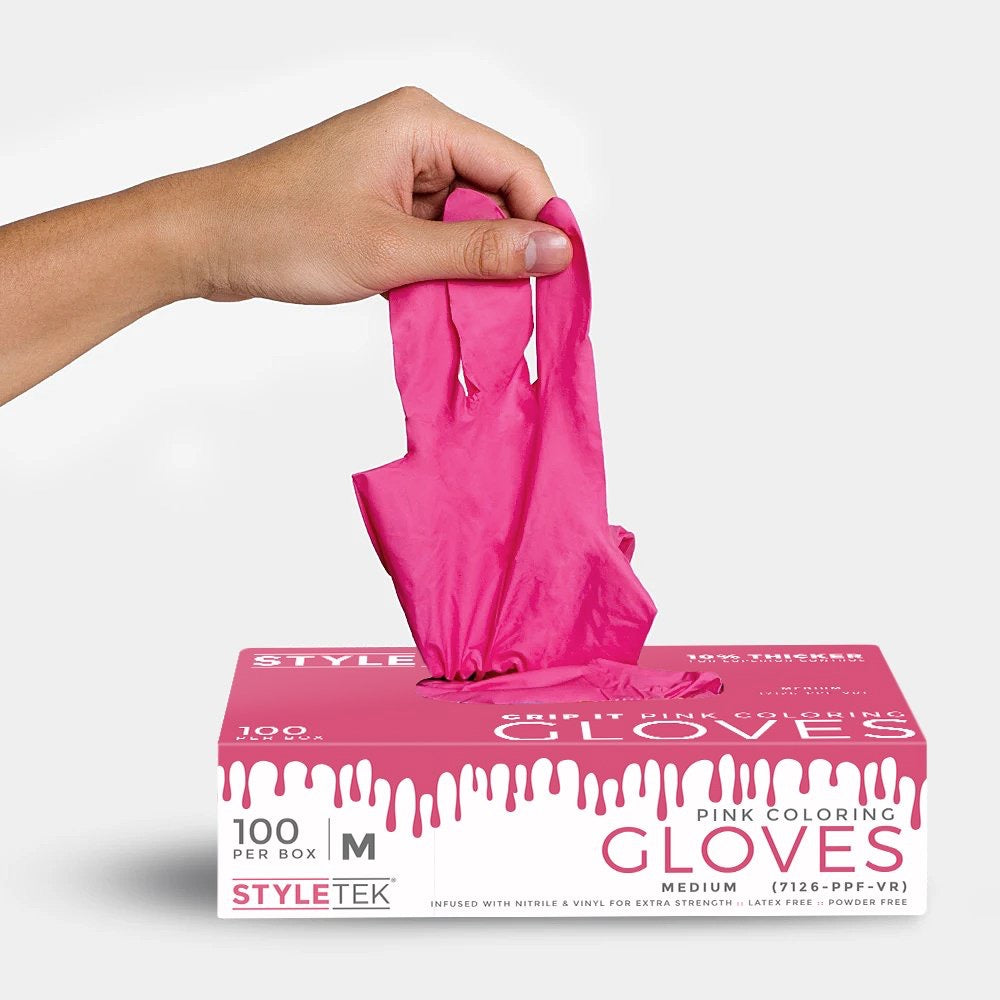 StyleTek Pink Powder-Free Vinyl Gloves Nitrile-Infused Professional Gloves